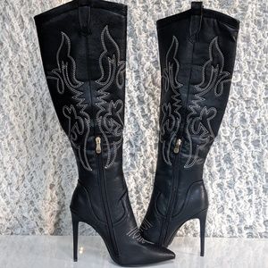 Black high heel Western boots- Liliana